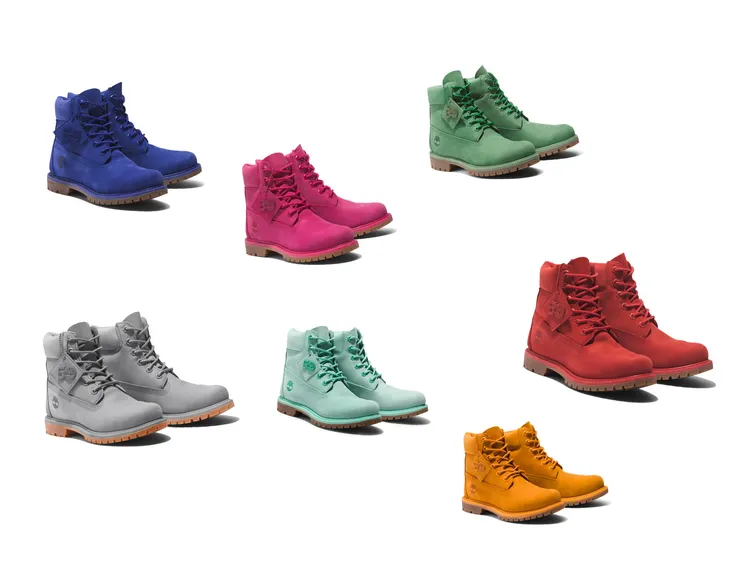 Timberland 50周年特別款彩色靴，各7200元。品牌提供