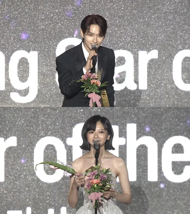 SEVENTEEN中國成員文俊輝、陳妍霏分別獲得人氣獎肯定。翻攝BIFF YouTube