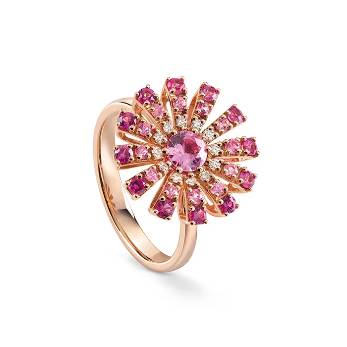 DAMIANI Margherita瑪格麗特系列18K玫瑰金彩虹戒指，13萬5800元。品牌提供