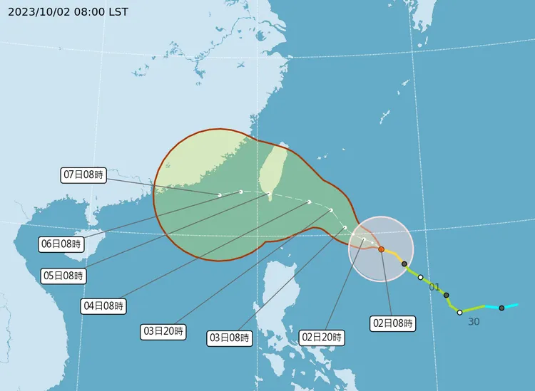 小犬颱風路徑預測圖。翻攝自氣象署