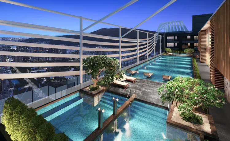 「美術1号院」規劃無邊際泳池，屬目前唯一美術館特區內銷售中制震豪宅。興富發提供
