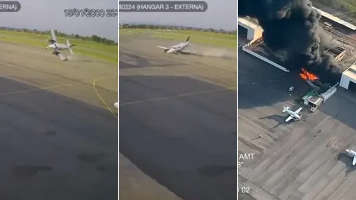 驚悚影片|小飛機迫降「機翼撞地」 直衝機庫大爆炸2死2傷