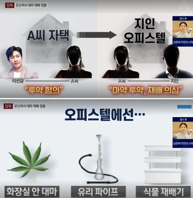 李善均被爆多次在A女的吸毒，A女疑似在朋友家種植大麻葉。翻攝Channel A