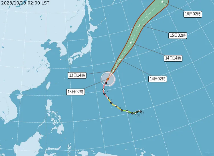 布拉萬颱風預估走向。取自氣象署網站