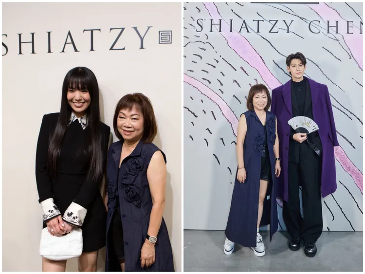孫盛希（左圖左）、李玉璽（右圖右）與設計師王陳彩霞合影。品牌提供
