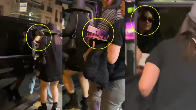 有時尚博主拍到Angelababy從瘋馬秀側門出來上車，隨行人員拿著瘋馬秀節目單和門票。翻攝時尚小白升級打怪抖音
