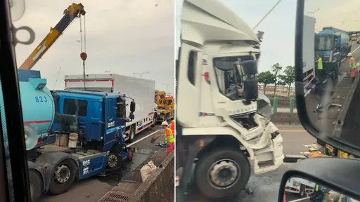 西濱3輛大車追撞！車頭全凹扭曲　2駕駛受困