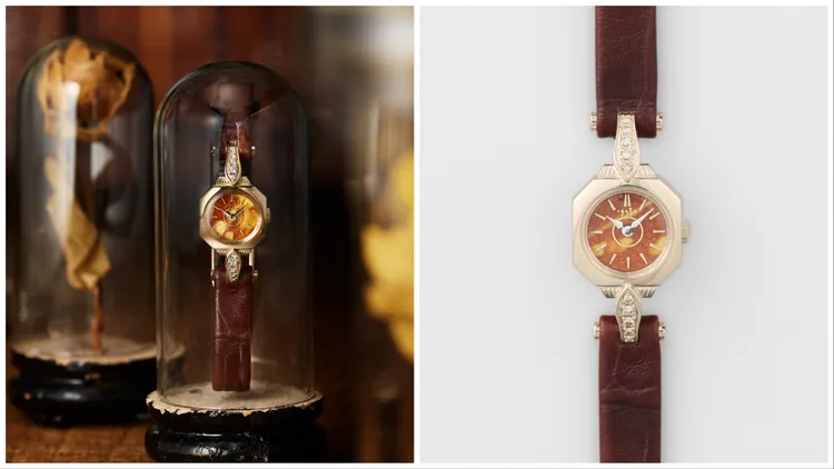 琥珀鑽石鱷魚壓紋限定錶，4萬4400元。品牌提供