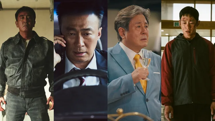 《MOVING異能》柳承龍（左圖起）、《舊案尋兇》李星民、《地下菁英》崔岷植、《D.P：逃兵追緝令》丁海寅入圍男演員獎項。Disney+、Netflix提供