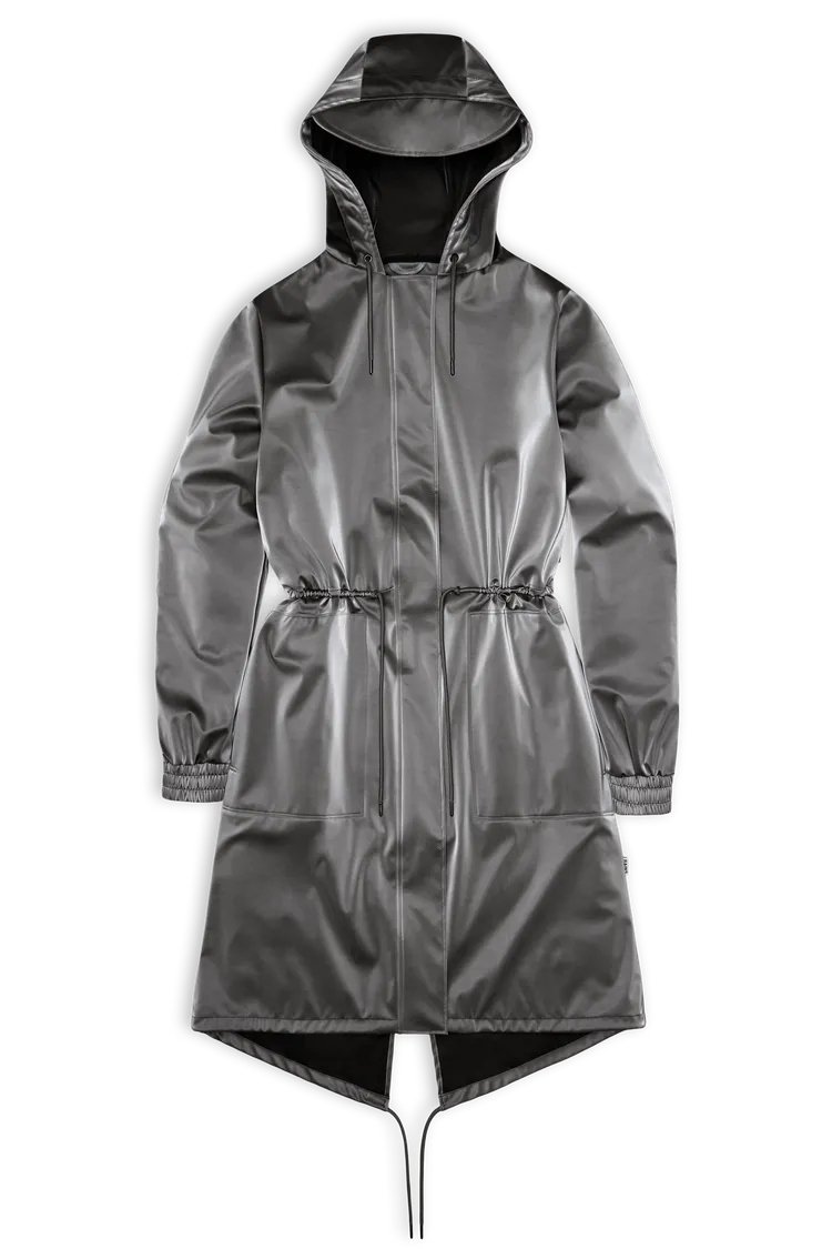 RAINS金屬灰束腰防水風衣防水外套，4480元。品牌提供