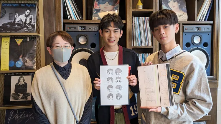 日本漫畫家環煉（左起）、 楊懿軒和洪暐哲。三立提供