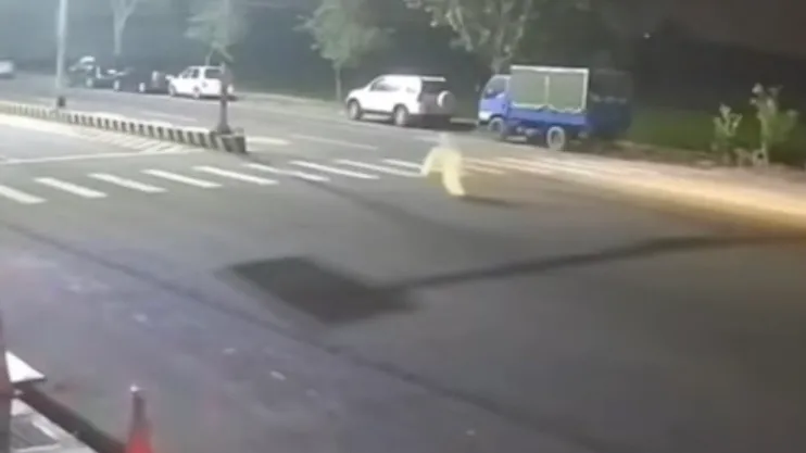 雨衣一開始斜移到對面路口。翻攝自抖音