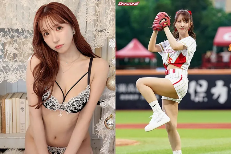 三上悠亞替味全龍開球吸引近萬觀眾入場。翻攝自味全龍臉書