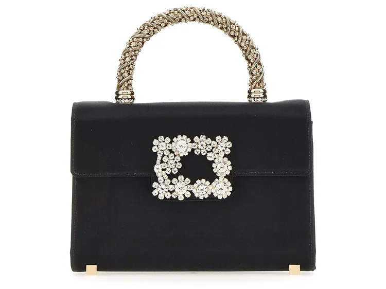Flower Jewel黑色緞面花朵鑽扣迷你手提包，11萬2000元。品牌提供