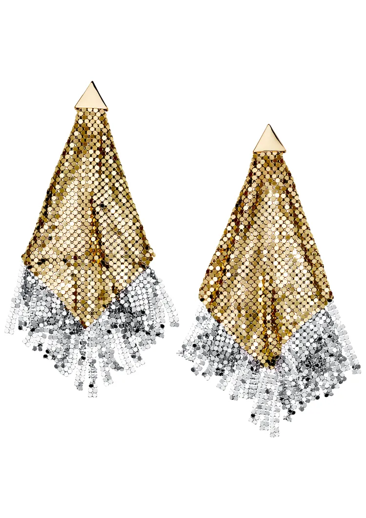 Rabanne H&M流蘇金屬網格夾式耳環，2499元。品牌提供