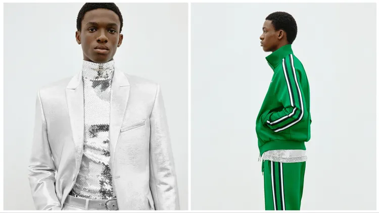 男裝擁有亮片西裝以及復古運動套裝。品牌提供