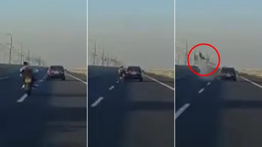 惊悚影片|骑士飙速超车回不去了 追撞轿车「弹飞坠湖毙命」