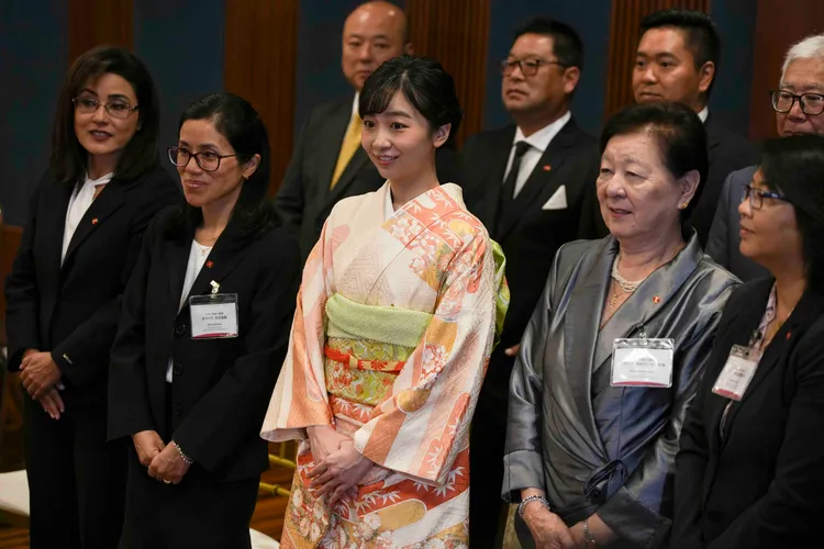 佳子公主3日穿粉嫩和服出席官方活動。美聯社