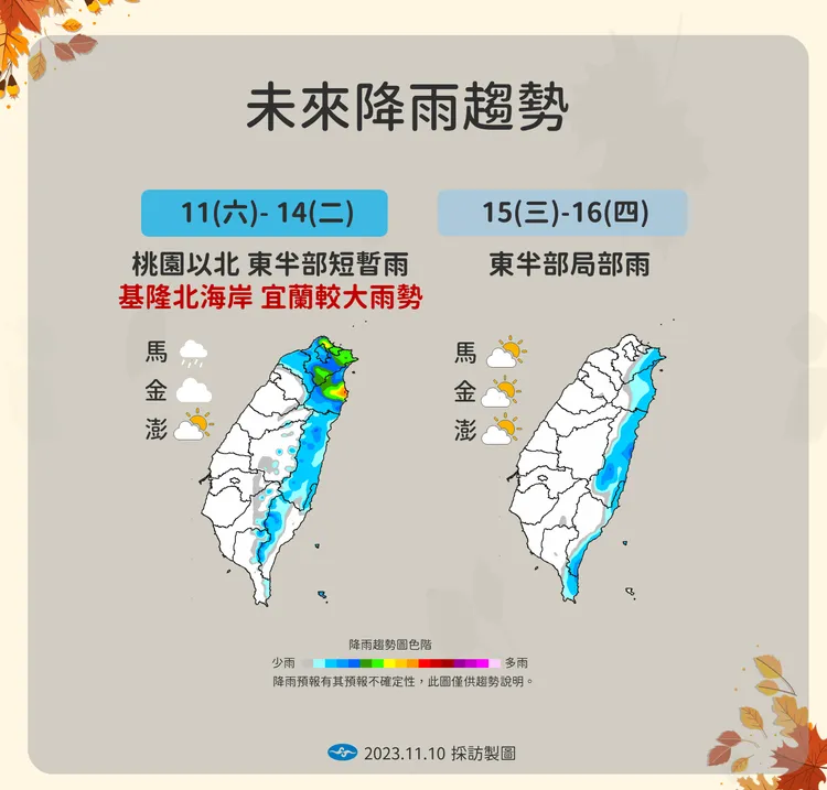 未來降雨趨勢。氣象署提供