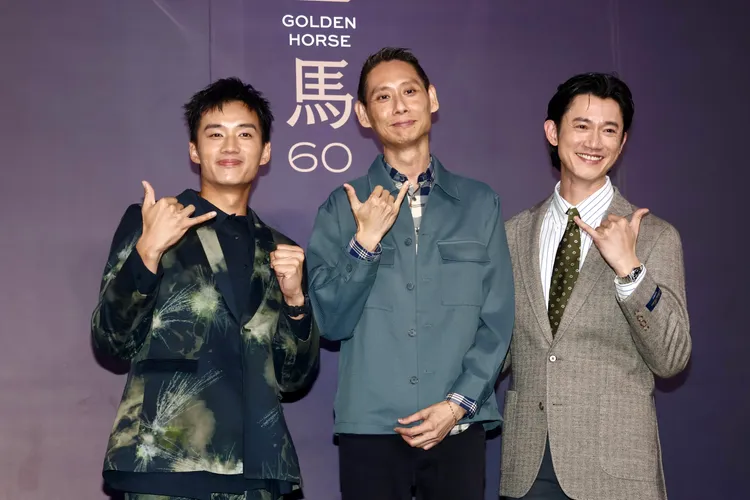 陳澤耀（左起）、導演王禮霖和吳慷仁出席《富都青年》金馬星光首映。彭欣偉攝
