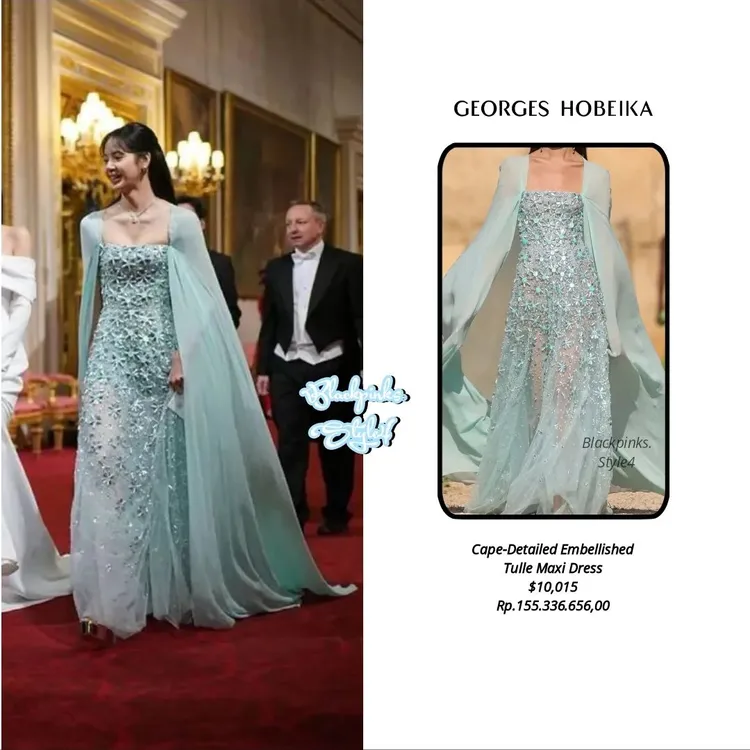 Lisa身穿GEORGES HOBEIKA薄紗禮服，相當亮眼。翻攝blackpinks.style4 IG