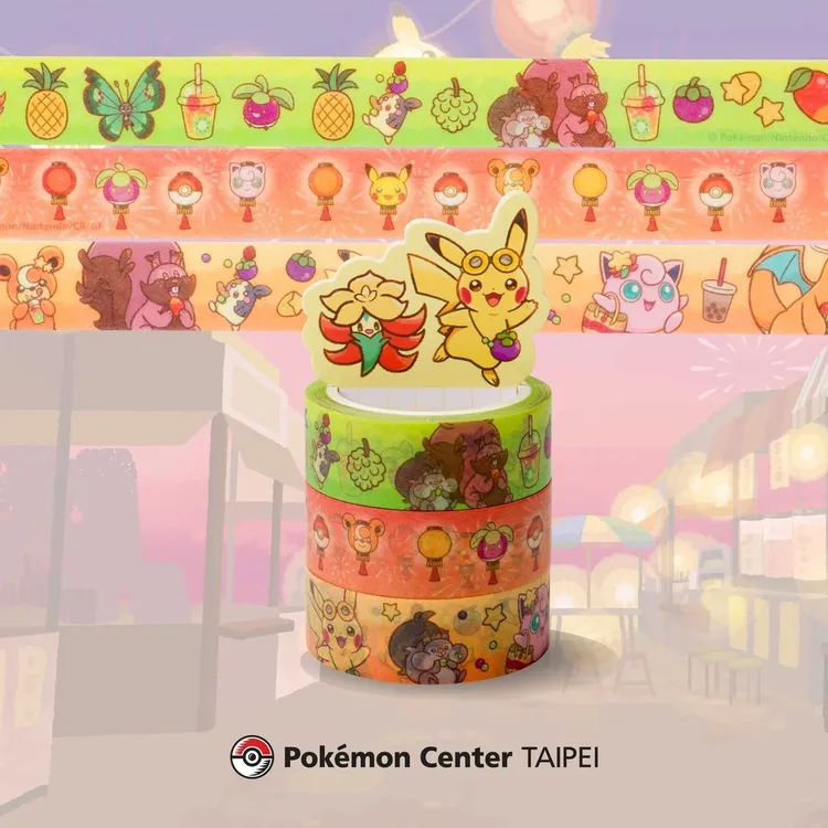 寶可夢日前已預告，Pokémon Center TAIPEI開幕紀念商品包括有紙膠帶套組、箱型便利貼、側開筆記本和A4文件夾 。翻攝自寶可夢台灣IG