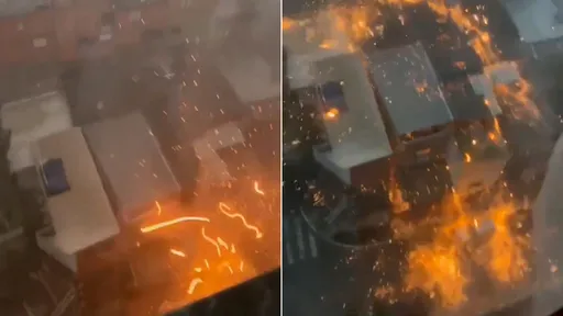 暴風雨中落雷劈公寓 奇景「火海覆蓋鄰居」被他拍到了