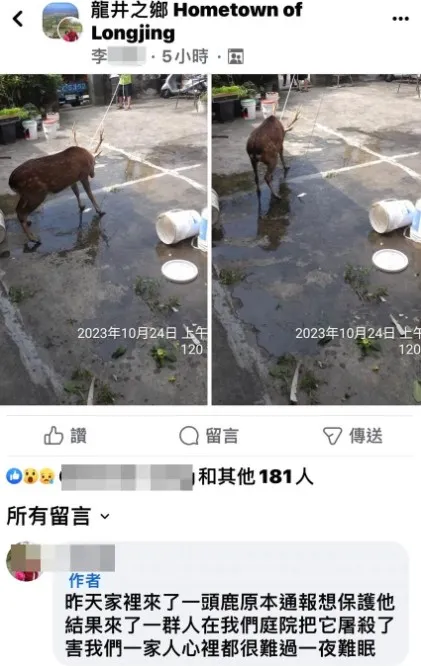 民眾在臉書發文指梅花鹿遭現場處理的人屠殺了。王立任提供