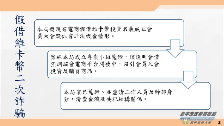 警方說明維卡幣詐騙手法。民眾提供