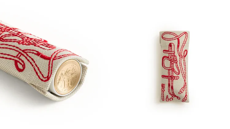 有著紅線刺繡的專屬唇膏保護袋。品牌提供