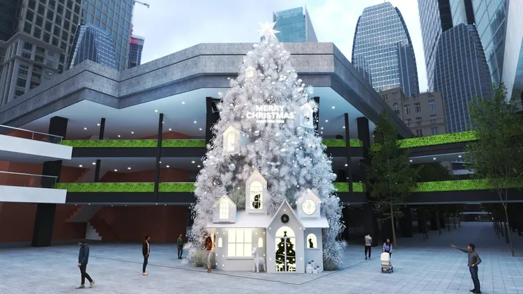 新光三越台北信義新天地17米雪白時光之樹。商業處提供