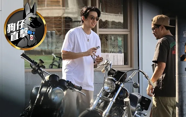 傅孟柏把握午後休閒時光，與男友人們享受騎重機、喝咖啡的樂趣。特勤中心攝