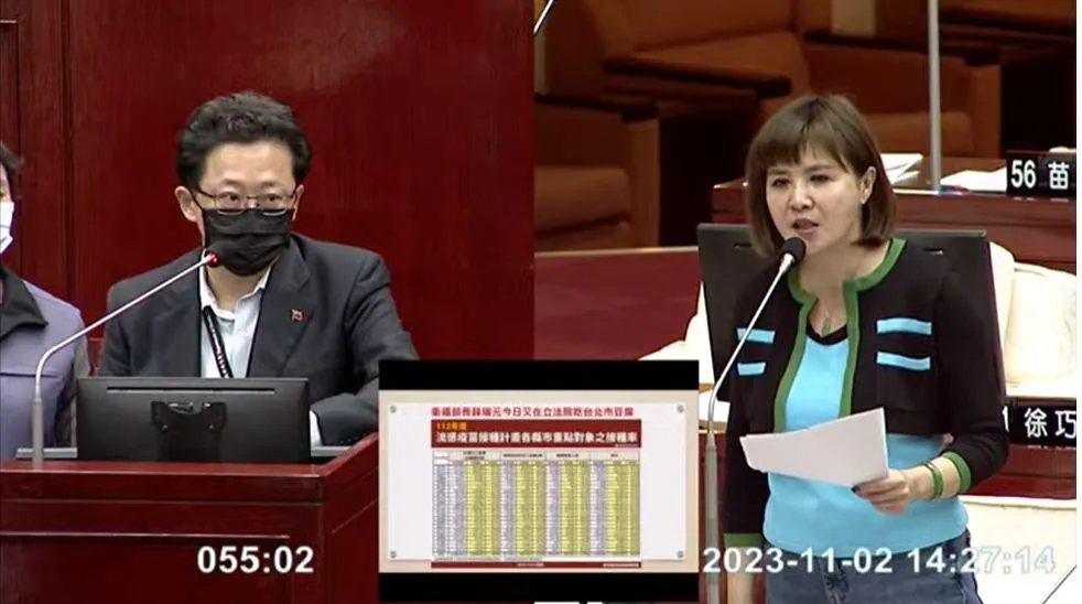 王欣儀在議會質詢衛生局長陳彥元。翻攝議會直播畫面