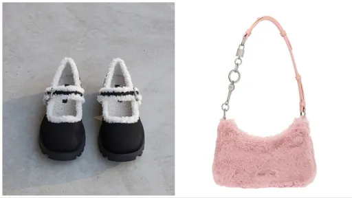 小CK秋冬翻玩毛料拼接 草莓腋下包、刷毛瑪莉珍鞋好療癒