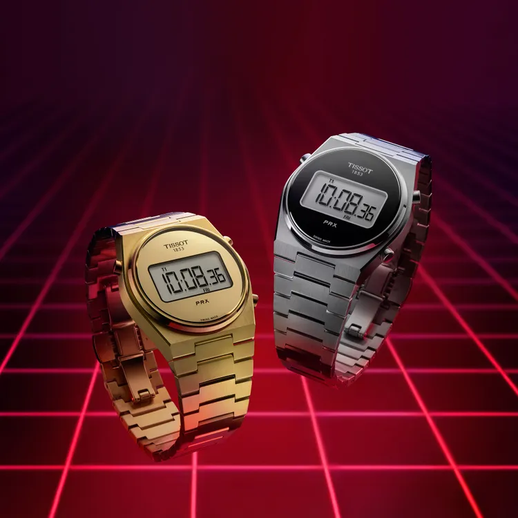 PRX Digital數位腕錶，黑面盤1萬1200元、金PVD款1萬4200元。品牌提供
