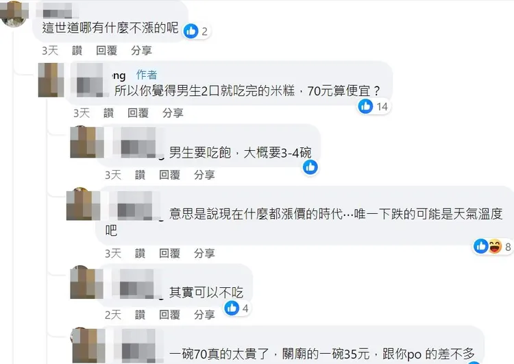台南米糕一碗70元倒底是不是太貴？網友看法不一。翻攝自臉書「台南大小事」