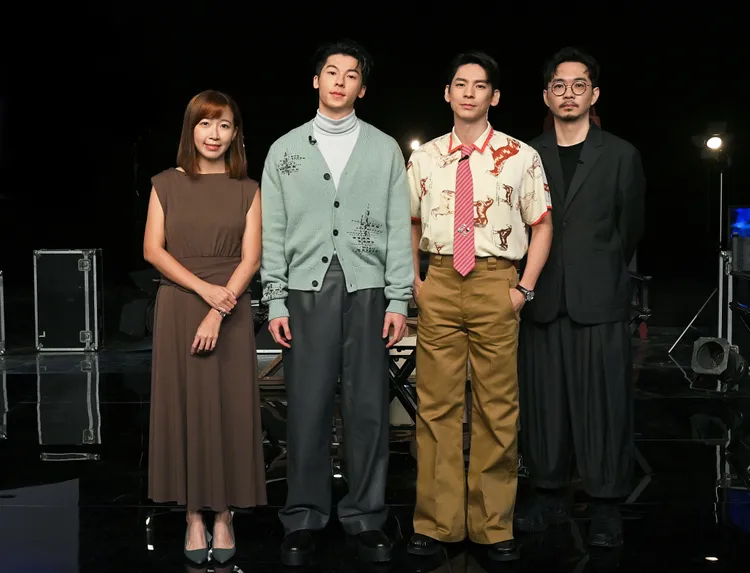 電影《關於我和鬼變成家人的那件事》劇組，導演程偉豪（右起）、主角林柏宏許光漢、編劇吳瑾蓉。台視提供