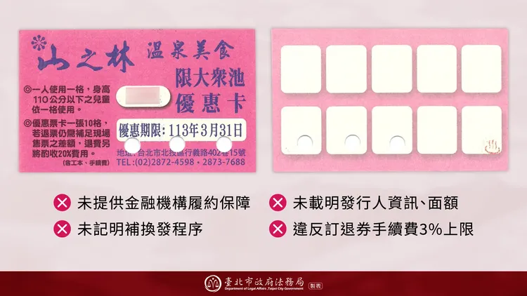 消保官會同觀光傳播局稽查違規泡湯券。法務局提供