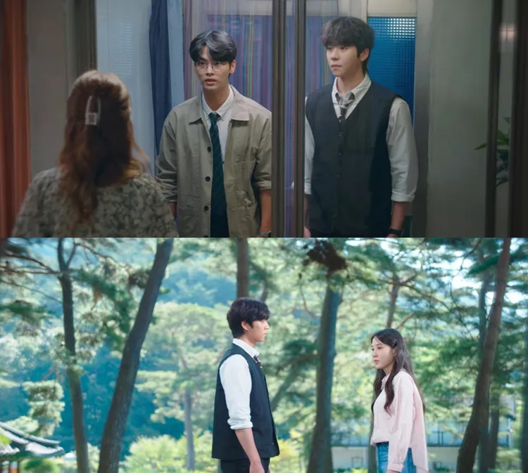 劇中車學沇（上圖左）、蔡鍾協飾演兄弟，掀起觀眾猜測誰才是朴恩斌國中同學「基浩」的熱潮。翻攝Netflix