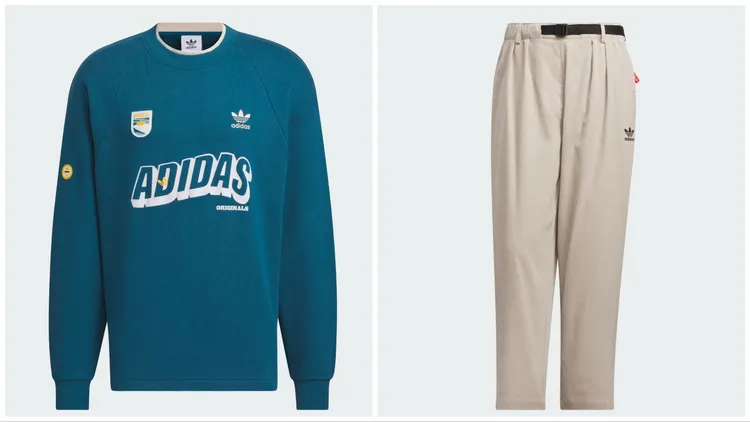 塗鴉長袖上衣3690元（左）、腰帶設計工裝長褲3890元。品牌提供