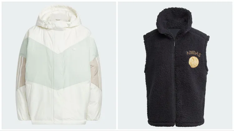 撞色拼接防風外套6800元（左）、嚕嚕米高領絨毛背心3290元。品牌提供