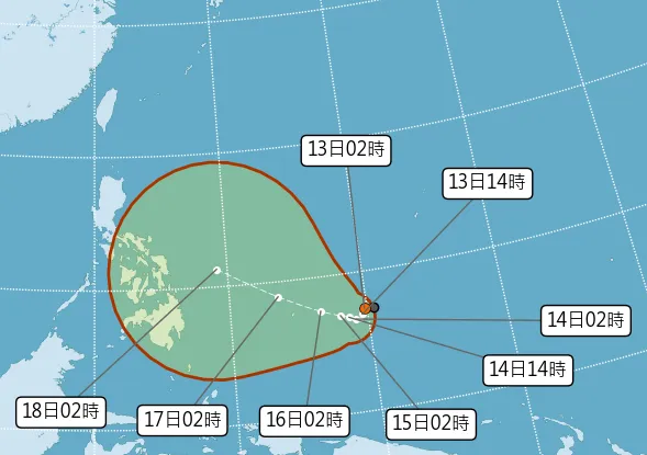 熱低壓TD19最快今生成颱風「鯉魚」。取自中央氣象署