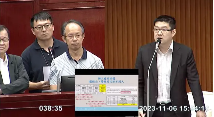 潑漆怪客毀損道路，新工處不求償還花市民納稅錢復舊挨批。翻攝議會直播畫面