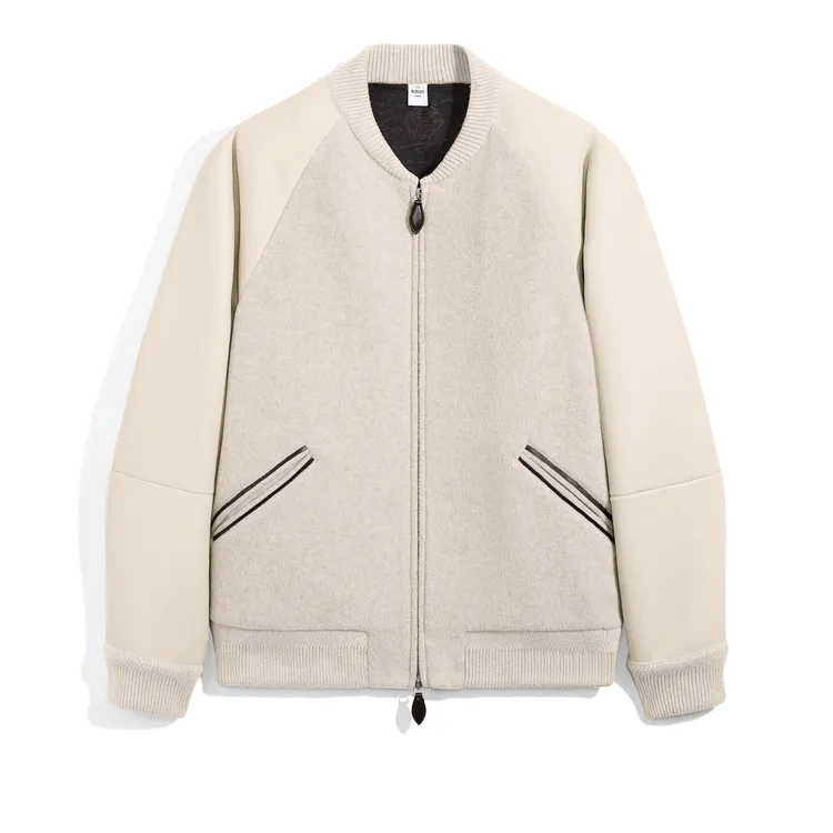 Berluti米色異材質拼接棒球外套，18萬元。品牌提供