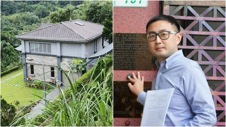 新北市府日前召集相關局處前往市議員廖先翔及其父親住處（左圖）會勘，確定為違建，要求限期改善。左圖地政局提供、右圖翻攝自廖先翔臉書