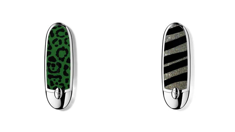 奇幻珍獸限定版Rouge G紅寶之吻高訂唇膏彩殼#虎斑天鵝絨／#綠黑豹紋，各1350元。品牌提供