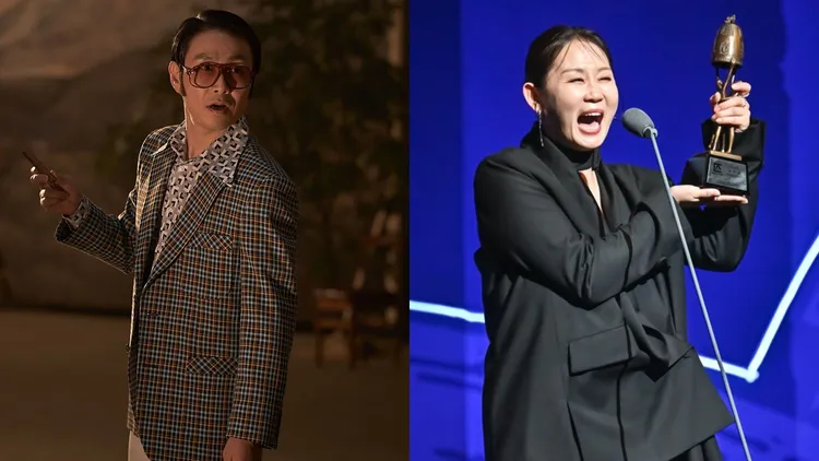 男配角頒給《誆世巨作：蜘蛛窩新宇宙》吳正世（左圖），《水泥烏托邦：末日浩劫》金善映開心拿到女配角。車庫娛樂提供、翻攝OSEN