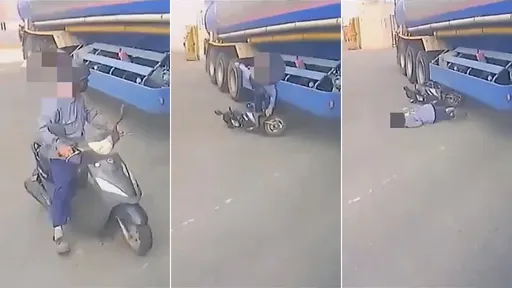 騎士停車禮讓大車過「被內輪差KO」 網友:硬要內死角送頭