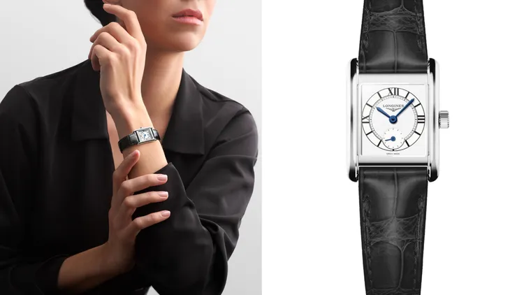 Mini Dolcevita迷你多情系列Cosmo面盤搭配黑色鱷魚皮革錶帶腕錶，5萬3400元。品牌提供