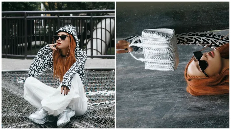 吳映潔搭配印花迷你托特包。翻攝吳映潔IG